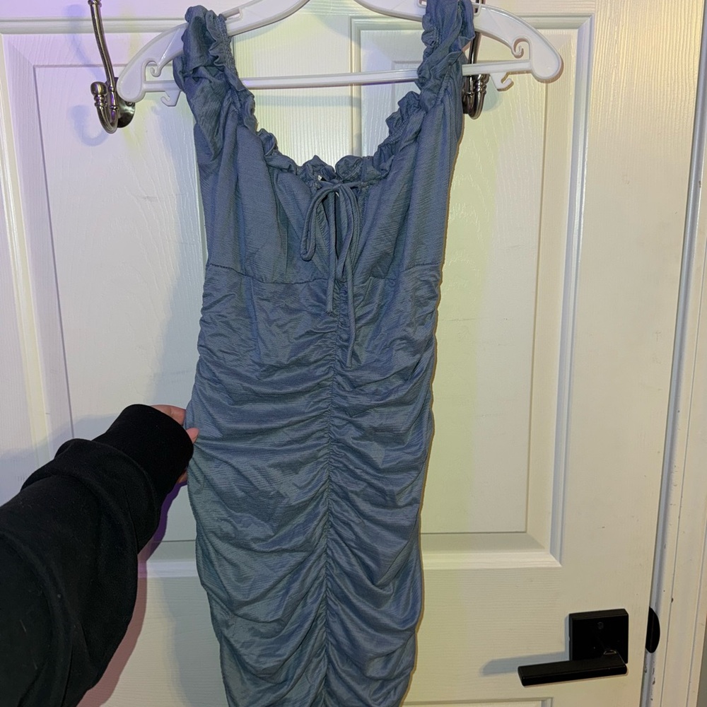 Elegant Blue Ruched Dress